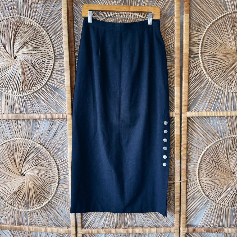 Vintage Black Lew Magram Button-Detail Skirt SZ 10